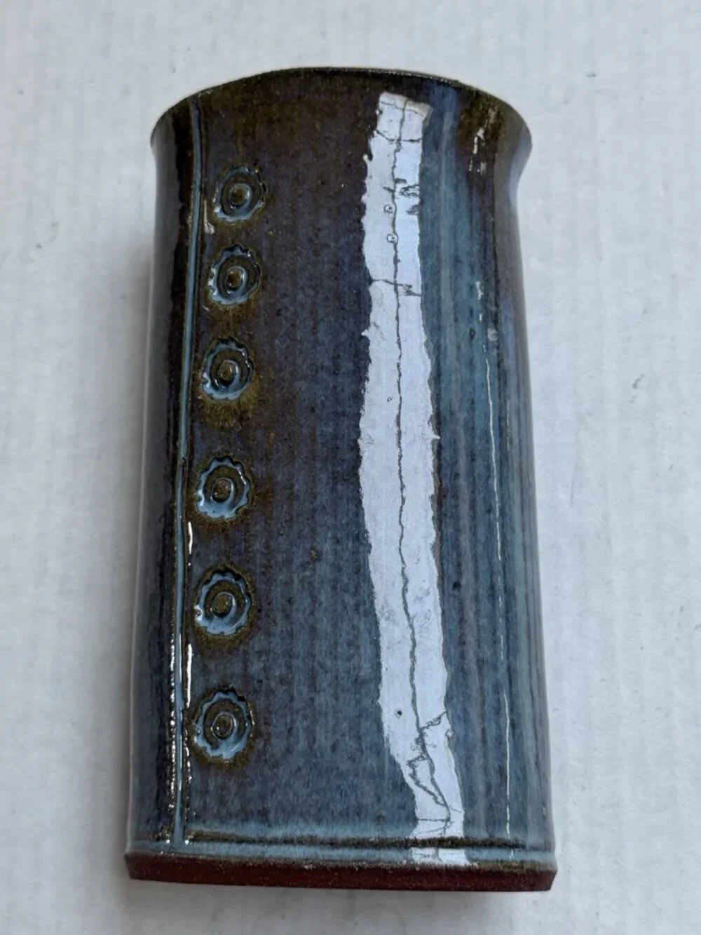 Signed Blue Brown‎ Studio Art Pottery Vase Drip Ceramic Decor Gift